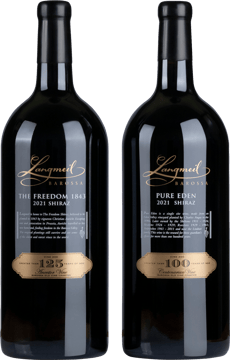 Langmeil Single Vineyard Shiraz Focus 2021 Freedom 1843 Shiraz double magnum and 2021 Pure Eden 1890's Shiraz double magnum Shiraz, Barossa Valley 2021 Set image number 0