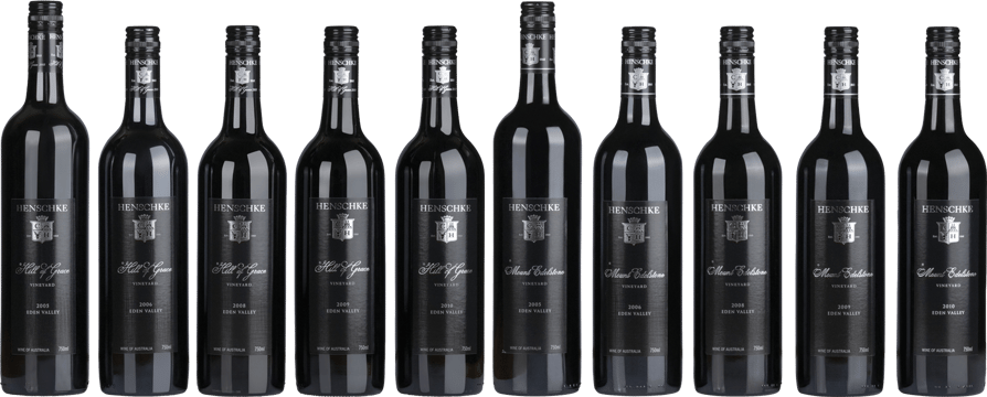 HENSCHKE Hill of Grace Single Vineyard Shiraz and Mount Edelstone Single Vineyard Shiraz, signed by Stephen and Prue Henschke 750ml, 10 bottle set (2005, 2006, 2008, 2009, 2010), Eden Valley MV Set image number 0