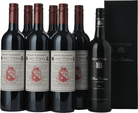 LANGTONS MOUNT PLEASANT 1921 Vines Old Paddock Vineyard Shiraz with a Bonus HENSCHKE Mount Edelstone Gift Box Shiraz, 7 Pack  MV Case image number 0