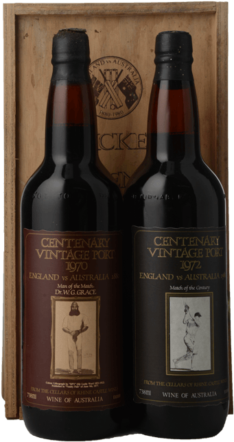 RHINE CASTLE WINES Cricket Centenary 2 bottle set Vintage Port, Barossa Valley MV