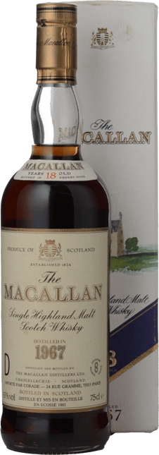 MACALLAN 18 Year Old Sherry Cask Matured Single Malt Whisky 43% ABV, The Highlands 1967