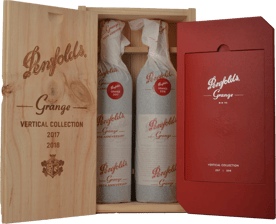 PENFOLDS Grange Vertical 2017 and 2018 Wooden Gift Box Twin Pack Shiraz, South Australia MV Case