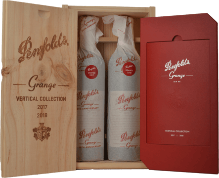 PENFOLDS Grange Vertical 2017 and 2018 Wooden Gift Box Twin Pack Shiraz, South Australia MV Case image number 0