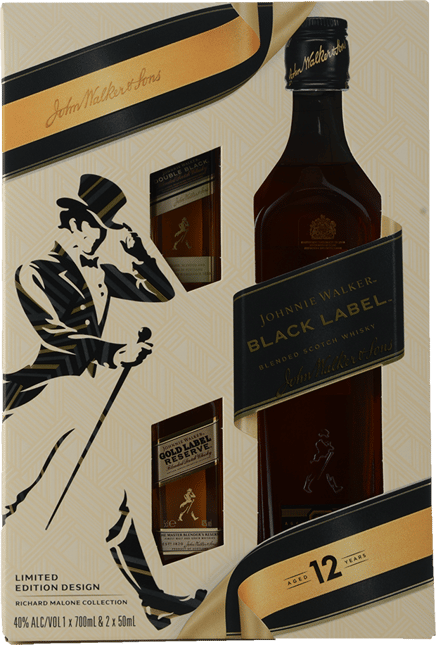 JOHNNIE WALKER Black Label 40% ABV Giftpack with 2x50ml Minatures, Scotland NV