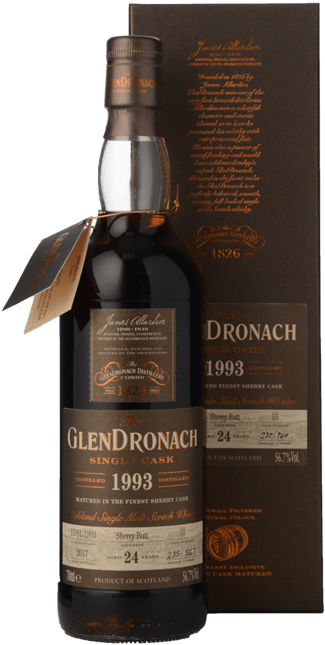 THE GLENDRONACH Distilled 1993 Sherry Butt 24 Y.O. 56.7% A.B.V. Single Malt Whisky, Single Malt Whisky 1993
