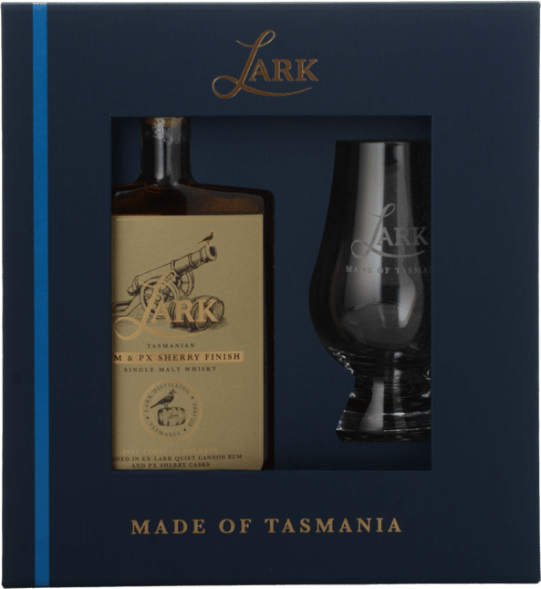 LARK DISTILLERY Rum and PX Sherry Cask Single Malt Whisky 50.8% ABV Gift Pack with Glencairn Glass, Tasmania NV