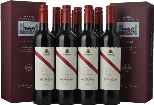LANGTONS D'ARENBERG WINES The Dead Arm Shiraz with two bottles of WYNNS COONAWARRA ESTATE John Riddoch Cabernet Sauvignon 12 Pack MV Case image number 0