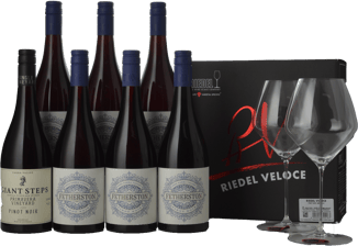LANGTONS FETHERSTON Estate Pinot Noir, Yarra Valley with Bonus bottles of Giant Steps Primavera and a Twin Pack of Riedel glasses, 8 Pack  MV Case