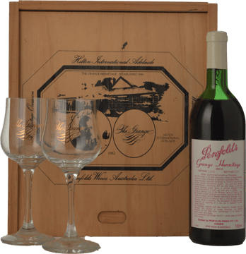 PENFOLDS GRANGE Wooden Box Set with 2 wine glasses Shiraz, South Australia 1976 Set image number 0