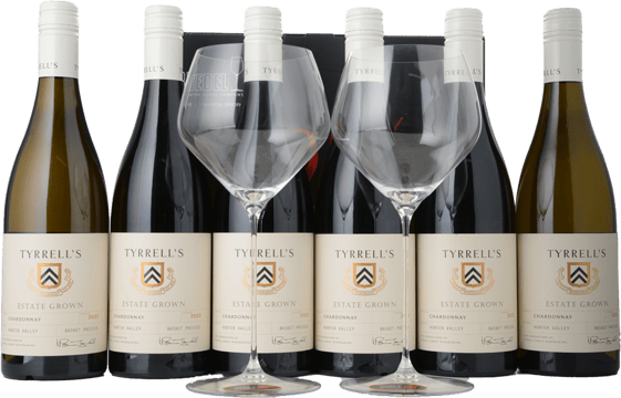 TYRRELL'S Estate Grown Chardonnay and  Riedel Twin Set 7 Pk, Hunter Valley 2022 Case image number 0